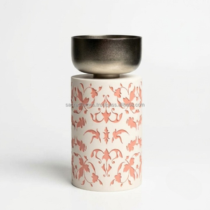 Handmade Cutout Ceramic Metal Bakhoor <b>Burner</b> Tealight Aroma <b>Oil</b> Warmer Pink Damask Floral <b>Fragrance</b> Censer Wholesale - Product Image 4
