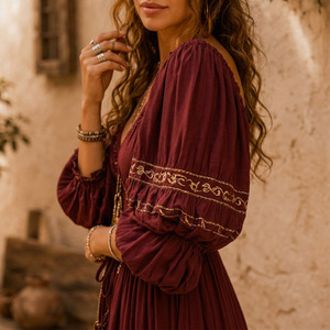 <b>Boho</b> Off Shoulder Maxi <b>Dress</b> Women Viscose Woven Breathable Anti-pilling <b>Summer</b> Beach <b>Dress</b> - Product Image 3
