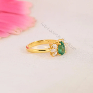 Natural Zambian <b>Emerald</b> Pear Engagement Wedding <b>Ring</b> Moissanite 925 Sterling <b>Silver</b> Solid Gold Luxury OEM ODM Wholesale Supplier - Product Image 2