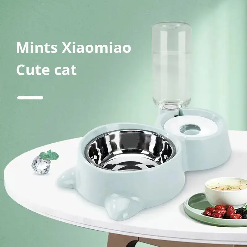 Mangkuk biru untuk anjing peliharaan kucing air mancur makanan otomatis wadah pemberi makan air untuk kucing anjing minum barang hewan peliharaan