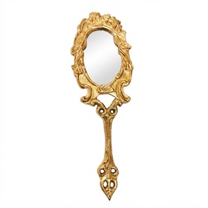 Vintage Style Heart Shaped Hand Mirror Antique Gold Plated Embossed Floral Handle Handheld Vanity Makeup Mirror for Hot Selling - Product Image 4