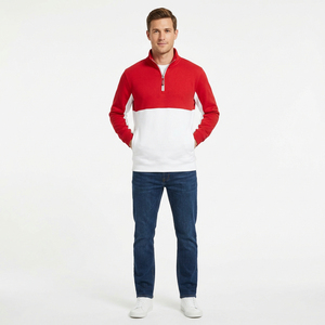 Sudadera con Cierre de Cremallera de un Cuarto para Hombre, Color Azul Marino y Blanco, Corte Holgado, Tejido Transpirable, Cuello Alto, Manga Larga, Marca Meera Impex - Product Image 4