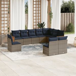 Juego de sofás de jardín de poliratán gris de 10 piezas con cojines - Product Image 1