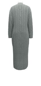 Robe midi en tricot gris à col roulé pour femme, manches longues, pull décontracté d'hiver, tricoté à la main, motif uni épais - Product Image 3