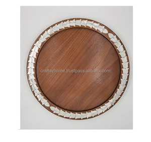 Most Ramadan <b>Eid</b> <b>Gift</b> Round Acacia Wood Mop Inlay Chocolate Decorative Tray Mother of Pearl Dessert Decorative Tray - Product Image 2