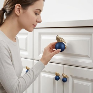 Beads Art Resin Wood Metal <b>Drawer</b> <b>Knob</b> <b>Silver</b> Bird Topper Blue Contemporary Design Eco-Friendly Adjustable Bedroom Furniture - Product Image 4