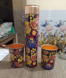 Ethnic Printed <b>Copper</b> Water Bottle with <b>Copper</b> Tumbler Pure <b>Copper</b> Drinking Bottle Ayurvedic Wellness Gift for Travel Home - Product Image 6