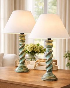 <b>Rustic</b> Vintage Round <b>Table</b> Lamp Beige Fabric Drum Shade Decorative <b>Bedside</b> Floor Lamp for Bedroom Living Room All Seasons - Product Image 5