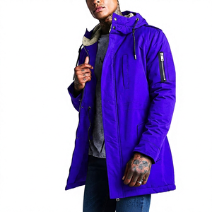 Men's <b>Long</b> Hooded Puffer Jacket Solid Color Windproof Casual Winter <b>Coat</b> with Zipper and Fleece Lining - Product Image 5
