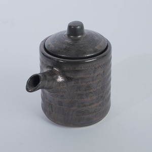 Pot à sauce soja en céramique taupe avec glaçure réactive, 200 ml, avec couvercle, design zen asiatique, pour restaurant, hôtel, service de sauces - Product Image 6
