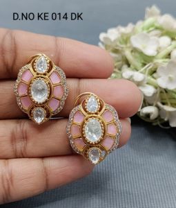 สตั๊ดเพชรโมอิสสีทองและยอดต่างหูแฟชั่นเครื่องประดับ Ke 014 DK C1 - Product Image 3