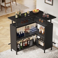 Table à vin en bois en forme de L moderne et décontractée, mobilier de bar à domicile avec design ergonomique, construction robuste, finition noire