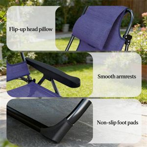Sedia a Sdraio Pieghevole Blu Navy per Spiaggia e Prendisole all'Aperto - Product Image 3
