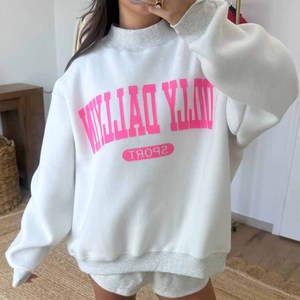 Oversized Stand Collar Sweatshirt Embroidered Georgia Letter Front 100% Cotton Knitted Unisex <b>Pullover</b> Winter 2-Piece - Product Image 2
