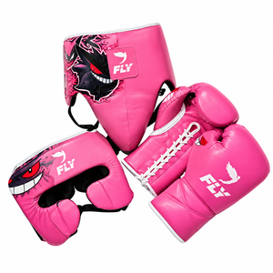 Pink Fly Professional <b>Boxing</b> <b>Sparring</b> <b>Set</b> Cowhide Leather Gloves Head Guard Groin Protection Comfortable Kickboxing Muay Thai - Product Image 1