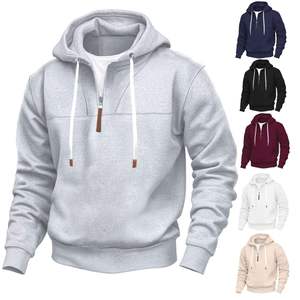Men's Hooded Quarter <b>Zip</b> Sweatshirt Regular Fit Knitted Solid Color Casual Autumn <b>Hoodie</b> with <b>Pockets</b> - Product Image 3