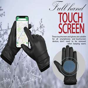 Gants d'hiver imperméables en cuir noir pour hommes, gants complets isolés thermiquement, compatibles avec les écrans tactiles, pour le cyclisme en plein air, décontractés au quotidien - Product Image 4