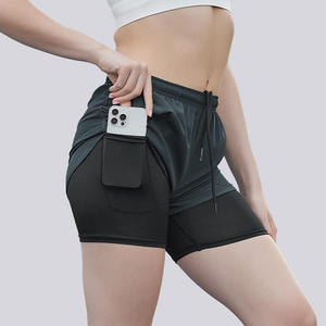 Shorts de sport décontractés pour femmes, avec poches anti-exposition croisées, ensemble deux pièces, polyvalents pour la course en extérieur - Product Image 5