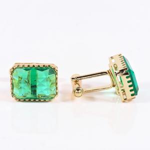 Boutons de manchette classiques en or poli avec pierre vert émeraude Rafay Gemstone pour homme, bijoux de mariage, cadeau pour le marié, accessoires formels - Product Image 4