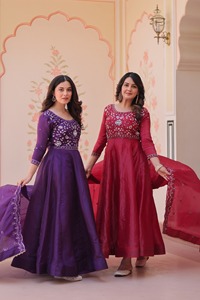 New Designer <b>Gold</b> Crush with Beads Embroidery Work Long Sleeve Anarkali Gowns for Wedding and Festival Wear Fancy <b>Clothes</b> - Product Image 3