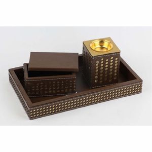 Ensemble brûleur d'oud premium, boîte à bakhoor arabe Mubkhar 3-en-1, support d'encens artisanal en bois et cuir, ensemble cadeau Mubkhar en gros - Product Image 1