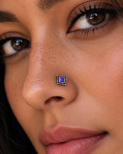 Indian Mores Classic 925 <b>Sterling</b> <b>Silver</b> Square Amethyst Bezel Setting Geometric Body <b>Nose</b> Pin <b>Stud</b> Unisex Women Girls Gift - Product Image 1