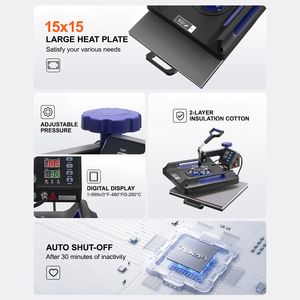 Pressa a Caldo Digitale 15x15 Pollici 5 in 1 per Trasferimento Termico su Tumbler da 30 oz e Magliette, con Rotazione a 360 Gradi per Tazze e Cappellini - Product Image 6