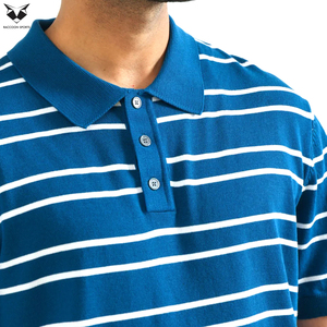 Polo de Punto a Rayas para Hombre, Manga Corta, Casual, Azul y Blanco, Corte Regular, Tejido Transpirable, Estilo Deportivo - Product Image 6