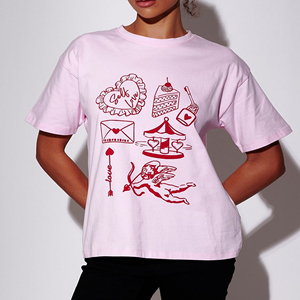 Camiseta Oversize para Mujer, Diseño Personalizado OEM, Color Rosa Claro, Estampado de Autoestima, Transpirable, Cuello Redondo, Estilo Casual - Product Image 4