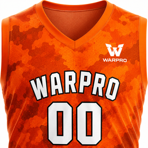 WARPRO Custom Basketball Jersey Orange Camouflage V-Neck Sleeveless Moisture Wicking Unisex Adult Regular Fit - Product Image 1