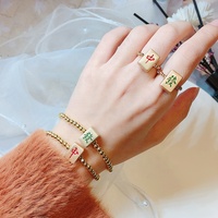 Bague en alliage motif tuile de Mahjong chinois vintage, avec symbole de fortune rouge, bijou ethnique rétro de luxe pour hommes et femmes, cadeau du Nouvel An