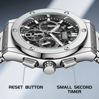 Montre à quartz pour homme Mark Fairwhale, bracelet en acier, 43 mm, aiguilles lumineuses, verre cristal clair, résistante à l'eau, style business FW-5037