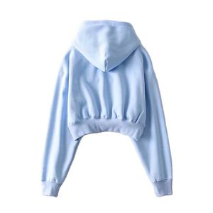 Women's <b>White</b> <b>Cropped</b> Hoodie Drop Shoulder Long Sleeve Solid Color Casual <b>Sweatshirt</b> Pockets Breathable Knitted Cotton Hooded - Product Image 3
