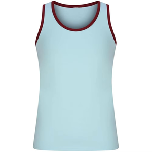 เสื้อกล้ามผู้ชายสีฟ้าอ่อน แต่งขอบสีแดง แบบลำลอง ถักทอ คอโอ ระบายอากาศได้ดี สีพื้น สำหรับออกกำลังกาย - Product Image 5