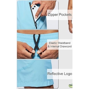 <b>Men's</b> Light Blue Solid Board Shorts Quick Dry Drawstring Waist Casual Swim <b>Trunks</b> with Pockets Mid Rise Bermuda Length Short - Product Image 5