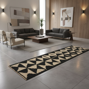Tapis de couloir rectangulaire en jute tressé à la main, couleur unie géométrique, à poils plats, antidérapant, avec envers en jute, fin (0,2-0,4 po) - Product Image 2