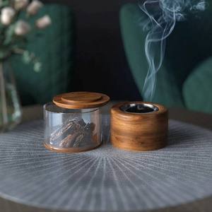 Brûleur à Bakhoor contemporain en bois et verre, encensoir cylindrique minimaliste pour Oud avec bol en acier inoxydable pour la maison et le bureau - Product Image 2