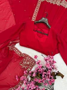 Conjunto de Lehenga Anarkali Rojo con Adornos para Mujer, con Dupatta, Ropa Étnica Formal para Bodas y Fiestas - Product Image 6