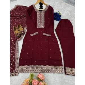 Top de fiesta bordado para mujer Plazzo Dupatta Set - Product Image 1