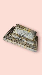 Plateaux de service carrés en bois de haute qualité avec poignées pour le petit-déjeuner au lit, le déjeuner, les dîners, les fêtes, plateau à thé rétro en émail - Product Image 2