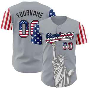 Camiseta de Béisbol Personalizada para Hombre, Gris, Estampado Americano, Absorbe la Humedad, Manga Corta, Corte Regular, Ropa Deportiva para Adultos - Product Image 6