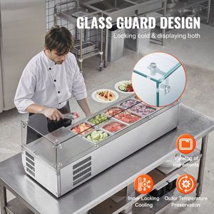Attrezzature commerciali di refrigerazione da cucina 140 W piano di lavoro condimenti di preparazione stazione 304 corpo in acciaio coperchio PC protezione di vetro - Product Image 5