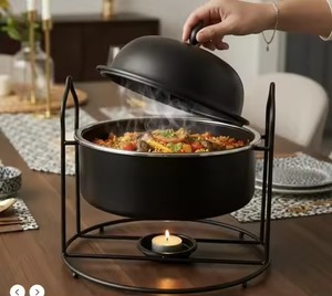 Chafing Dish Gold Stainless Steel Round Dome Food <b>Warmer</b> Cutout Base Table Top <b>Candle</b> <b>Warmer</b> Hotel Home Serving Chafing Dish - Product Image 2