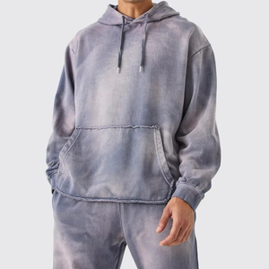 Good quality <b>Tie</b> <b>Dye</b> Hooded Tracksuit 100% Cotton Full Length Loose Fit Gradient Color Casual Autumn Wear With Side Pockets - Product Image 6