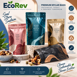 Sachets Mylar EcoRev Doypack refermables pour emballage alimentaire, motifs or, rose, bleu, BOPP/VMCPP, sérigraphiés, résistants à l'humidité - Product Image 2