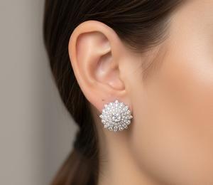 ต่างหูเพชรทรงดอกไม้ทองคำแท้ 14K ดีไซน์ทันสมัยสำหรับผู้หญิง เพชรเพาะเลี้ยงในห้องปฏิบัติการ ทรงคุชชั่น สไตล์วินเทจ อาร์ตเดโค ของขวัญสำหรับเจ้าสาว - Product Image 6