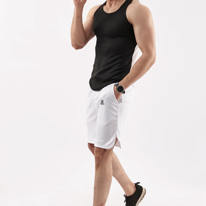 <b>Men's</b> <b>White</b> Solid Elastic Waist <b>Shorts</b> with Pockets Front Logo Water Resistant Quick Dry Casual Nonwoven Fabric Mid Waist - Product Image 3