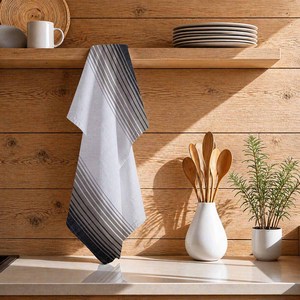 Serviettes de cuisine douces de qualité supérieure 100 % OEM, séchage rapide, super absorbantes, 100 % coton, avec motif rayé teint en fil - Product Image 1