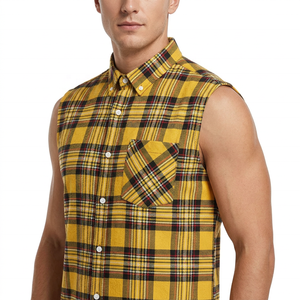 Custom Men's Gym Casual Summer Breathable Sleeveless Plaid Flannel Shirt Button Down Collar Cotton <b>Checkered</b> Workout Flannel <b>Top</b> - Product Image 4