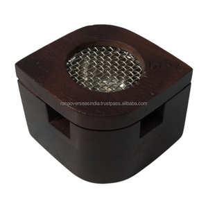 Brûleur d'encens traditionnel en bois avec bol métallique et couvercle en maille, porte-encens fait main pour Bakhoor, résine, charbon, aromathérapie, écologique - Product Image 6
